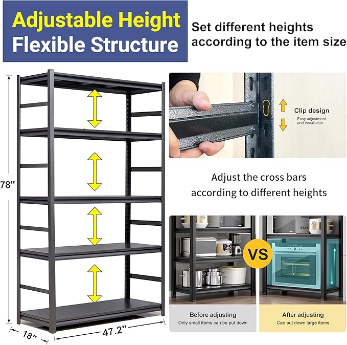 TOPKEY Metal Storage Shelf Garage Storage Shelves, Heavy Duty 5-Tier Utility - Image 3
