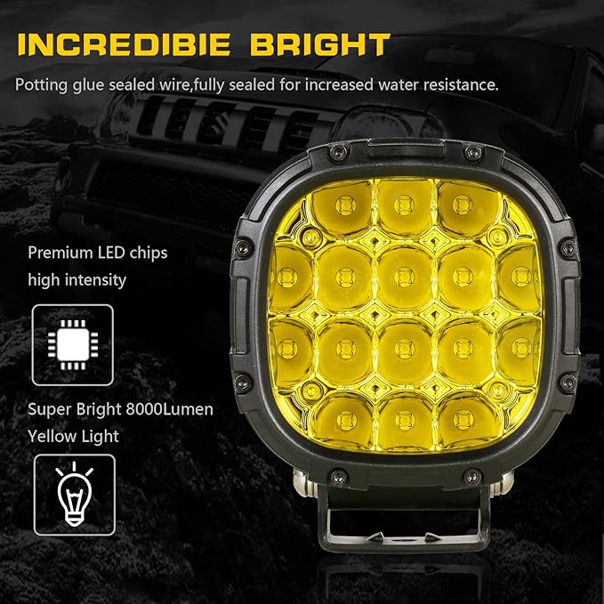 BIGLION.X 4 Inch Pair 160W 18800LM Amber Fog Lights Offroad Pods Super Bright - Image 6