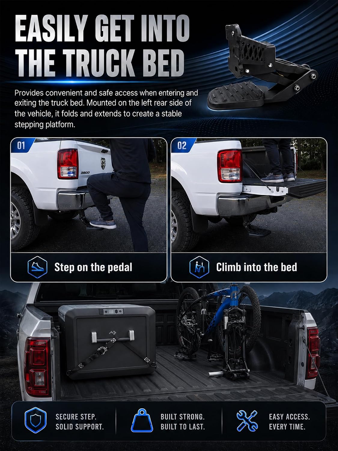 Rear Bed Step Truck Retractable Tailgate Bumper Step Fit for Dodge Ram 2500 3500 2019 2020 2021 2022 2023 2024 2025 2026 Replaces 82215842AG 82215842AH 82215842AD 82215842AE 82215842AF