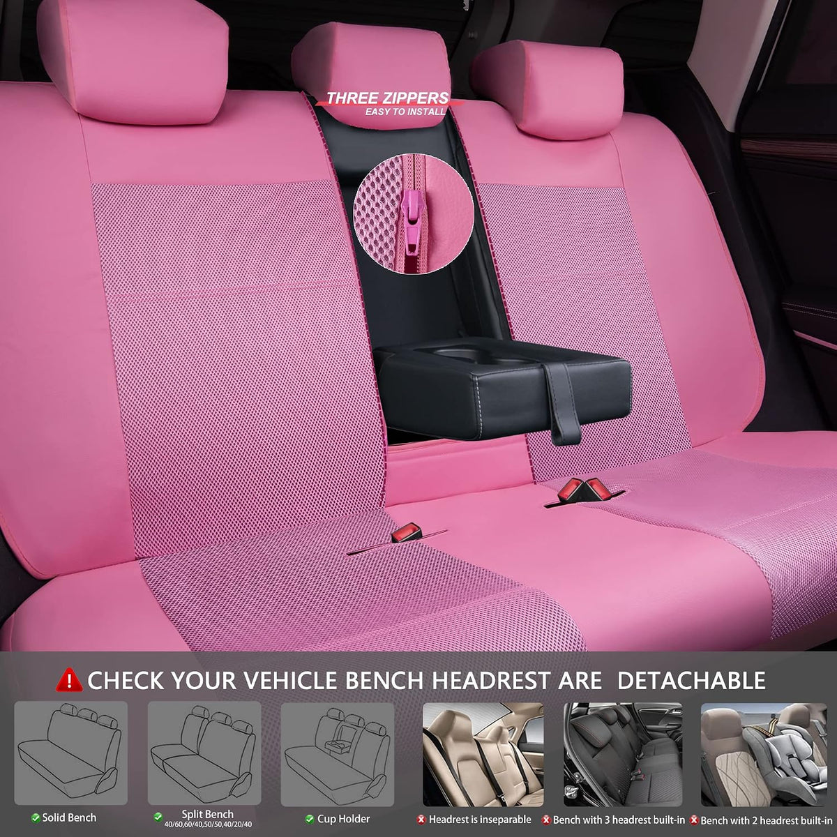 car pass pink leather seat cover automotive breathable, side view