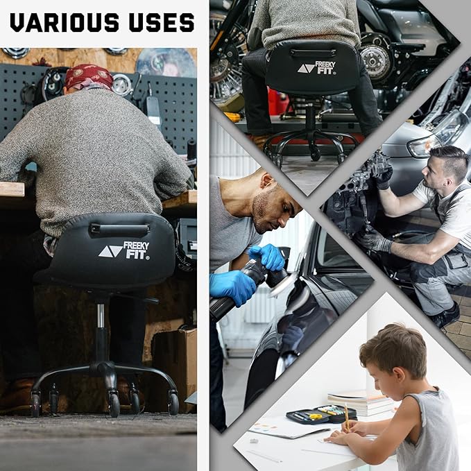 Rolling Stool with Wheels, Garage Shop Stool with Backrest, Roller Seat with - Image 9