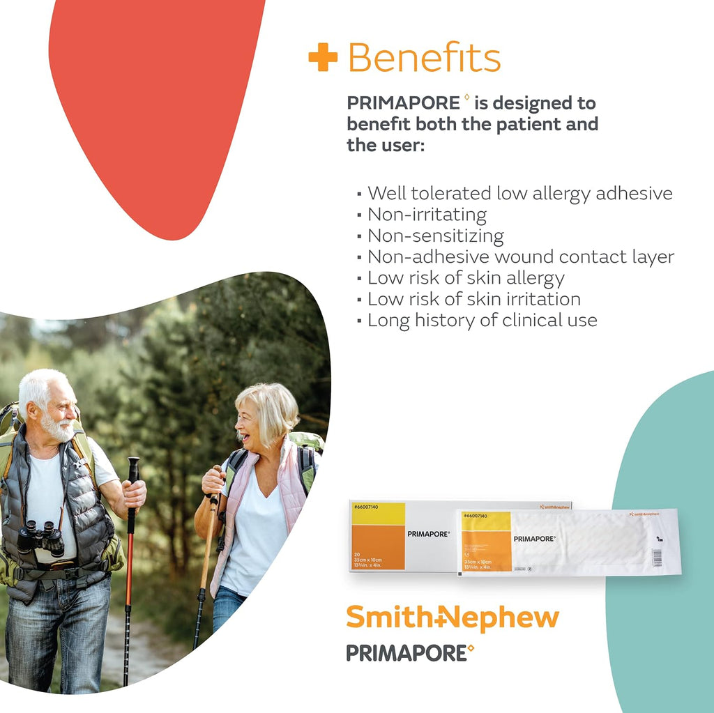 smith+nephew primapore adhesive 35x10cm ctn 20, side view