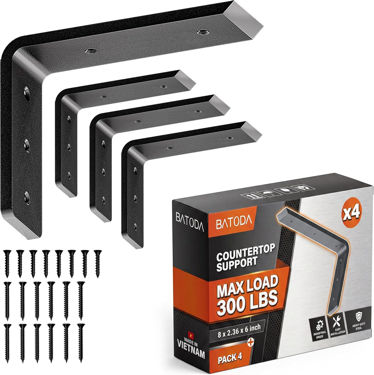 batoda 8” countertop support steel brackets (4 pcs), main product view