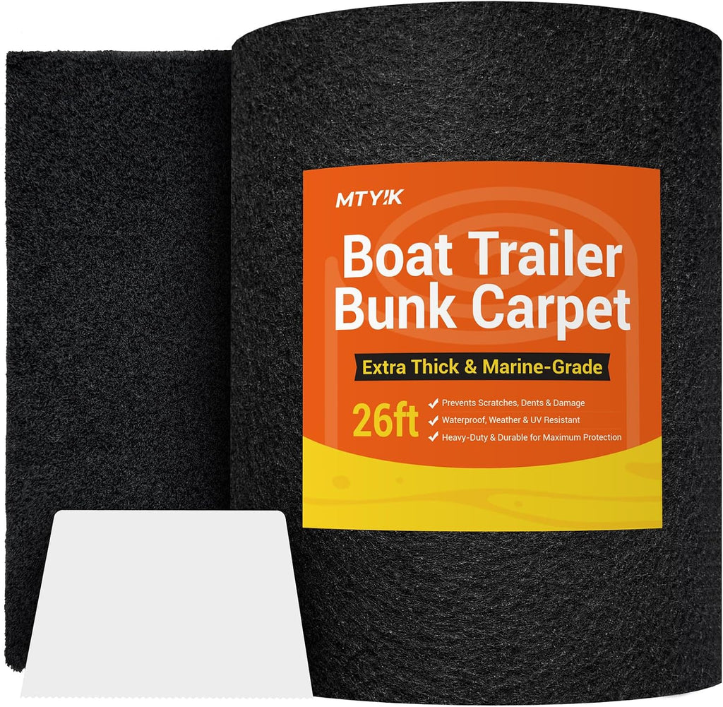 Boat Trailer Bunk Carpet 12in x 13ft, 26ft, 104ft Roll, 8mm Thick Marine Grade Black Carpet for Bunk Boards & Runners, Waterproof Commercial Cover for Boat Lift & Jet Ski, with Glue Spreader, Black