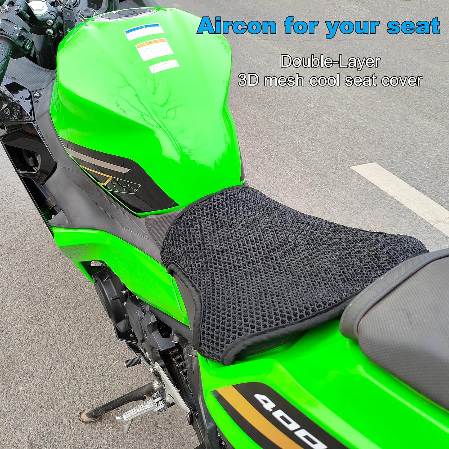 Double-Layer Motorcycle Cool Seat Cover, Universal Breathable Motorbike Mesh Seat Cushion pad, Airflow Non-Slip Motorcycle Saddle Sun Protection Cover