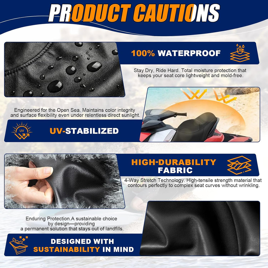 Seat Cover Fits for 2011-2018 SeaDoo GTI/GTR SE/LTD 130/155/215/90 | 3-Layer Custom Fit Faux Leather: Waterproof, Filter Inner, Tough Base. Staple Install (Basic Setup Accessories Kit Included)
