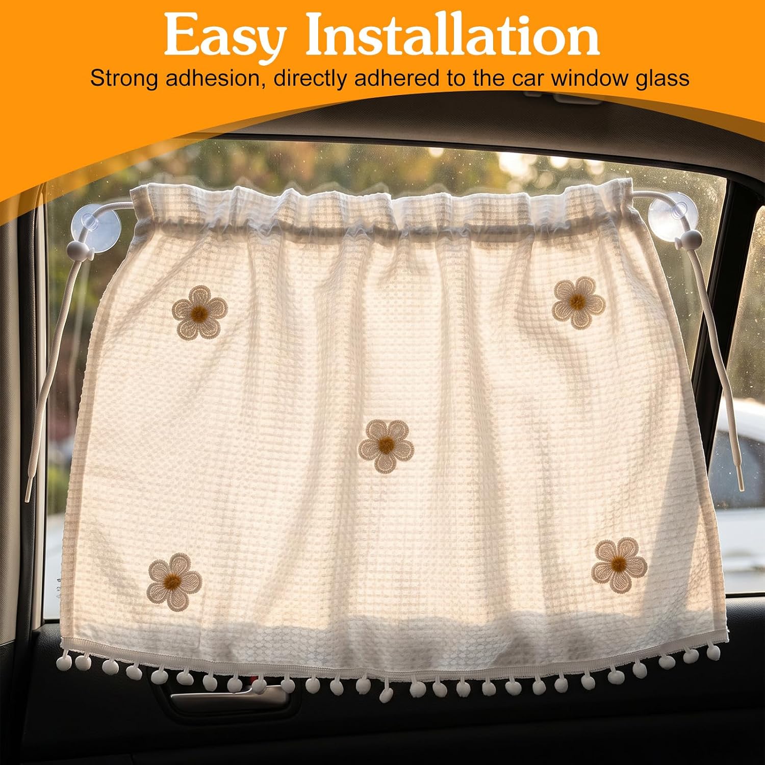 Baby Window Shades for Car with Suction Cup, Privacy Curtain Blackout UV Protection Car Side Windshield Sun Shade for Back Seat, Cute Auto Camping Windows Screen Shades (Five Small Flowers)