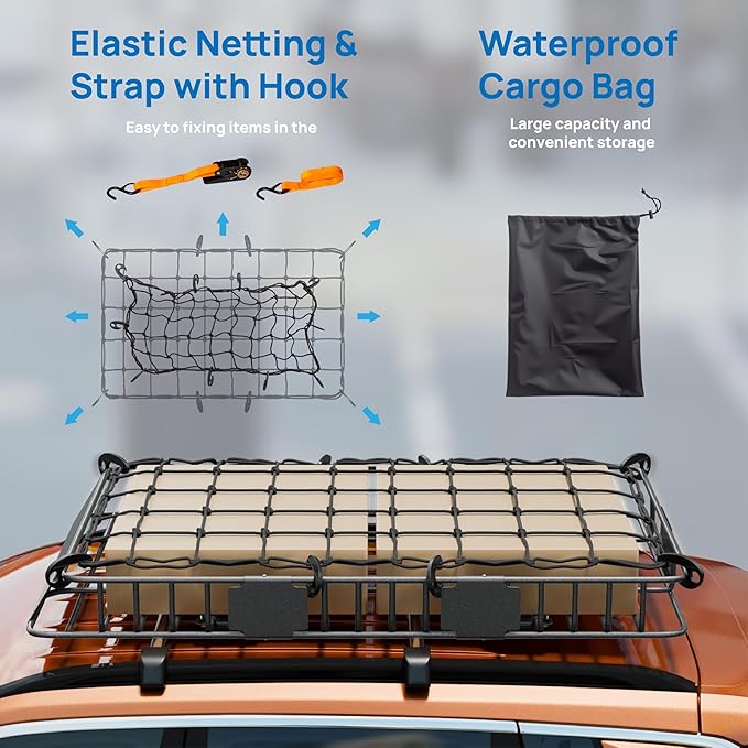 TUFFIOM 250lbs 64 x 39 x 6 inch Extendable Roof Top Cargo Carrier Basket - Image 2