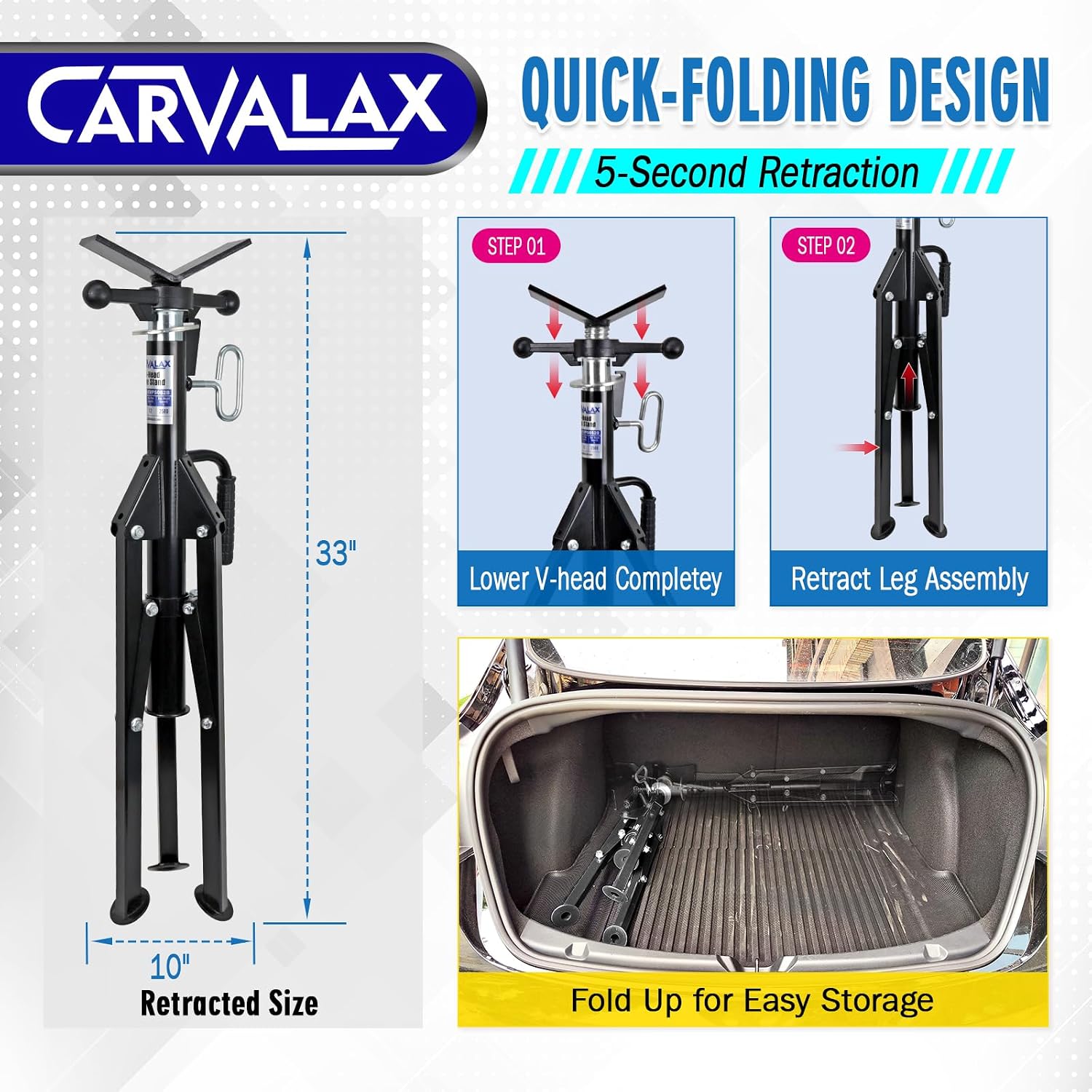 CARVALAX V-Head Pipe Jack Stands, Adjustable Pipe Stand for Welding | 28"-52" Adjustable Height, Fits 1/2" - 12" Pipe Capacity, 2500LB Load Capacity, w/Portable Folding Legs