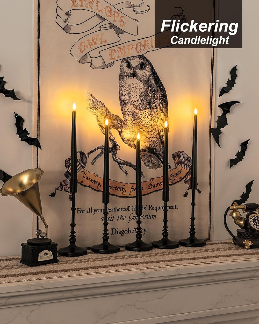 Homemory 12 Pcs Black Flameless Taper Candles Flickering, NO Remote, 11 Inche...