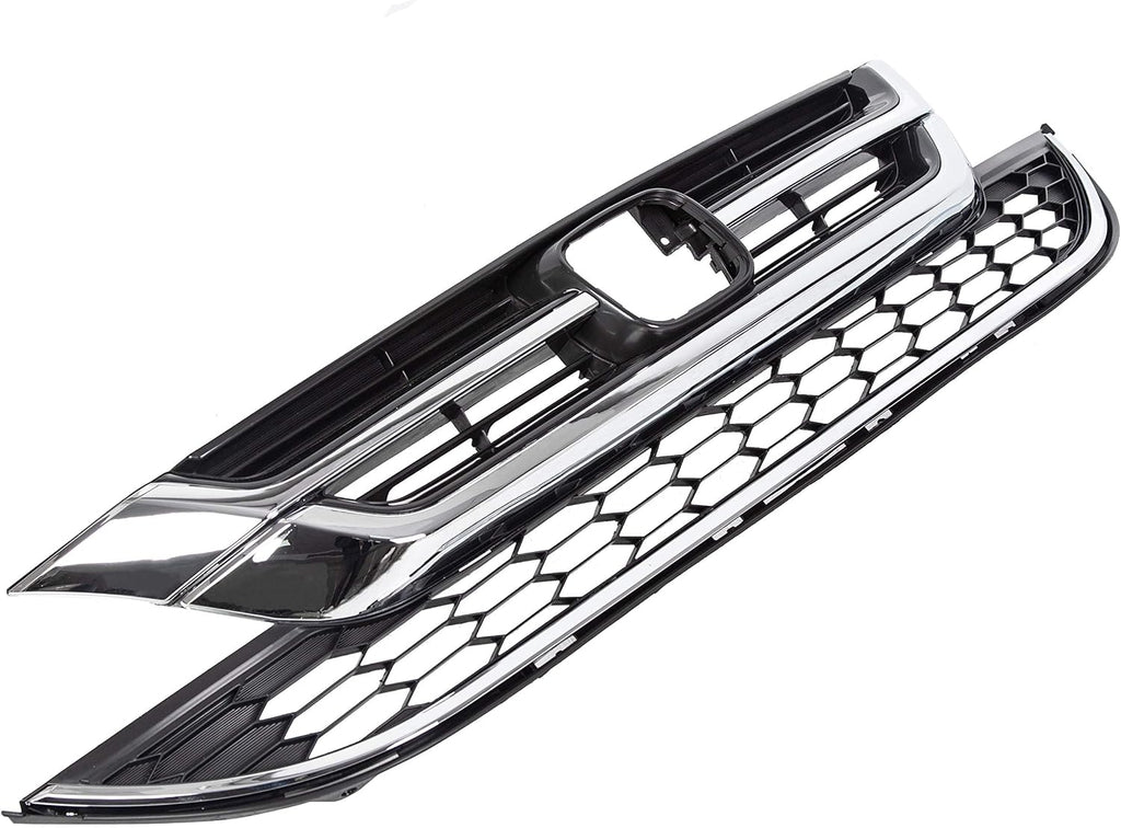 KUAFU Front Bumper Upper & Lower Grille Grill Compatible with 2010-2011 Honda CRV CR-V Replacement for 71123-SWN-H11 71121-SWN-H11 Hood Mesh Radiator Grille Grill Chrome Painted Silvery+Black