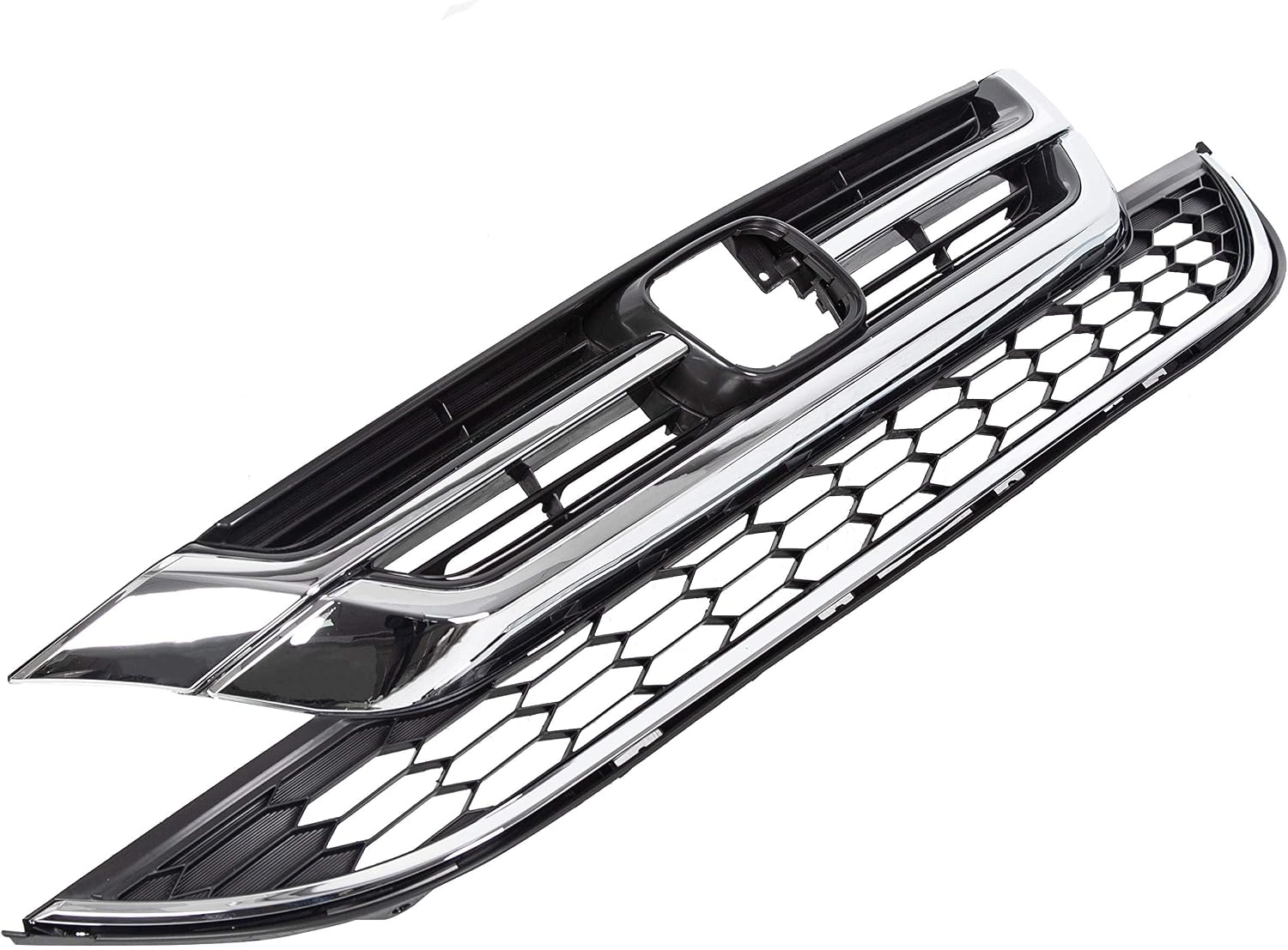 KUAFU Front Bumper Upper & Lower Grille Grill Compatible with 2010-2011 Honda CRV CR-V Replacement for 71123-SWN-H11 71121-SWN-H11 Hood Mesh Radiator Grille Grill Chrome Painted Silvery+Black