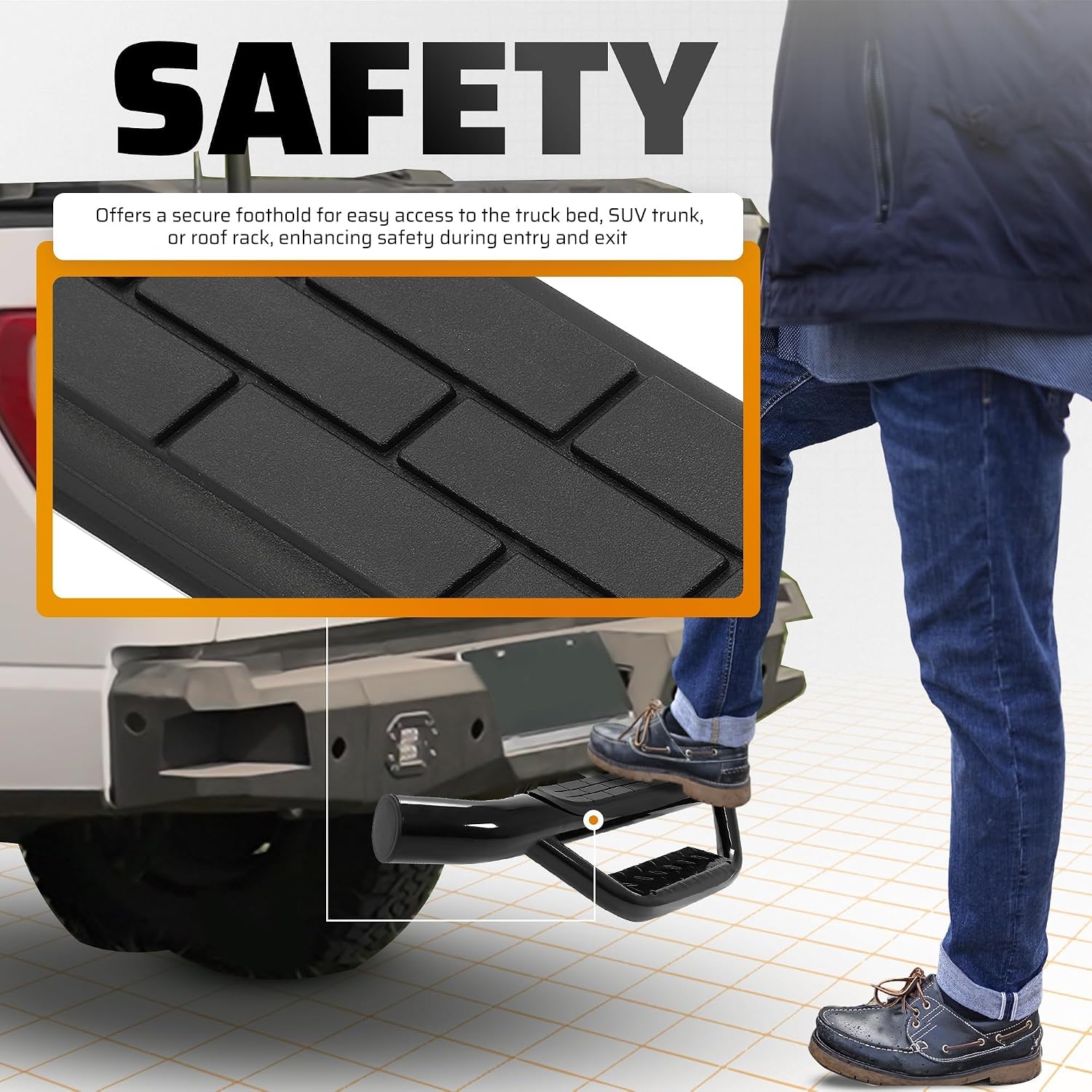 ECOTRIC Universal Bumper Trailer Hitch Step for SUV Trucks Pickups with 2 | Inch Receiver, Solid with Hitch Pin & U-Bolts Stabilize, Tow Rear Bumper Guard Protector Steel