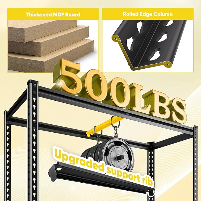 72" H Garage Shelving, 5 Tier Storage Shelves Load 2500 lbs, Adjustable Garage - Image 6