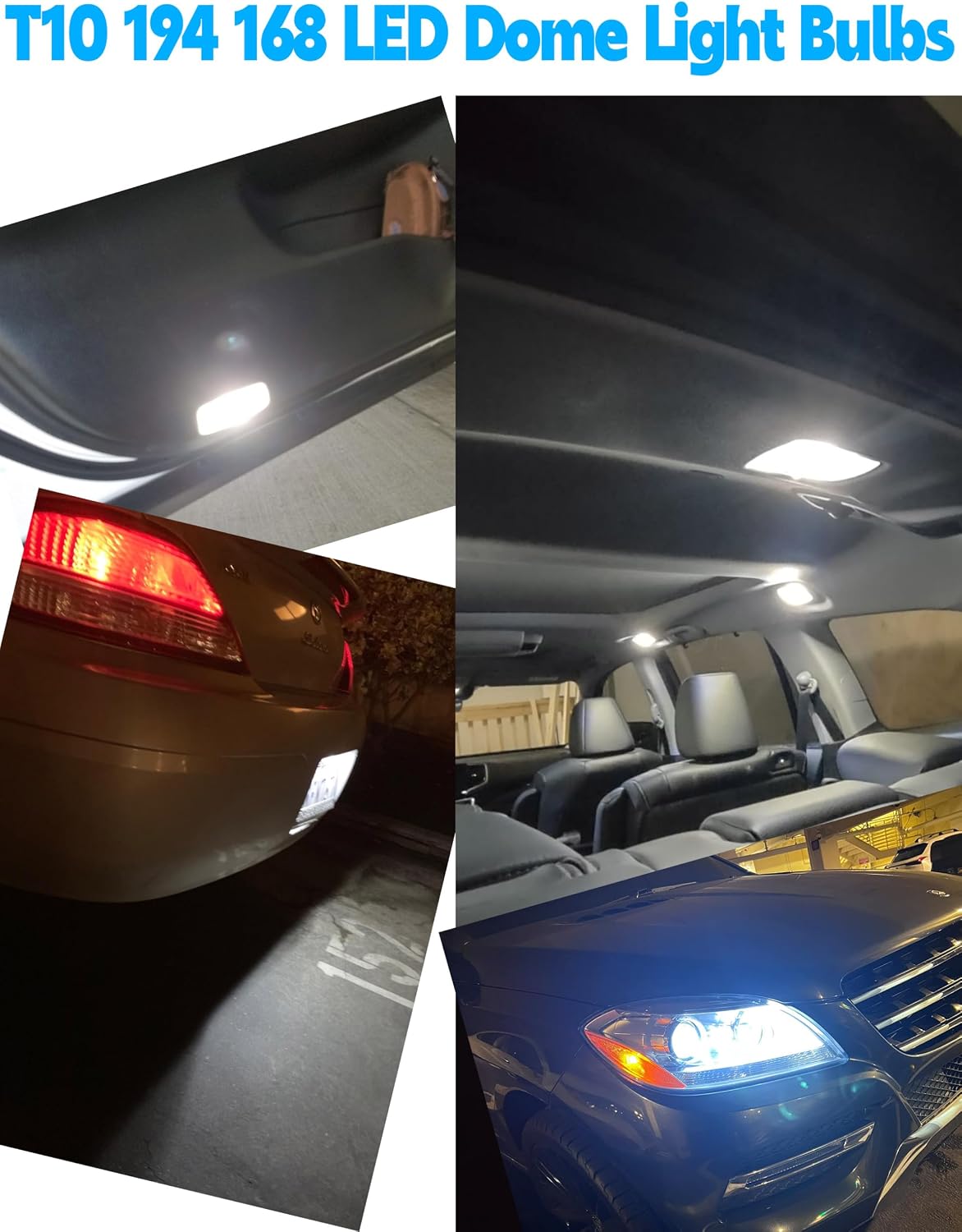 T10 194 168 LED Dome Light Bulbs, 300lm 6000K White Super Bright 2825 W5W LED Interior Bulbs, 3w AC/DC12V-24V T10 Wedge for RV Car Dome Map Door Courtesy Trunk License Plate Light, Non-Dimmable, 2pcs
