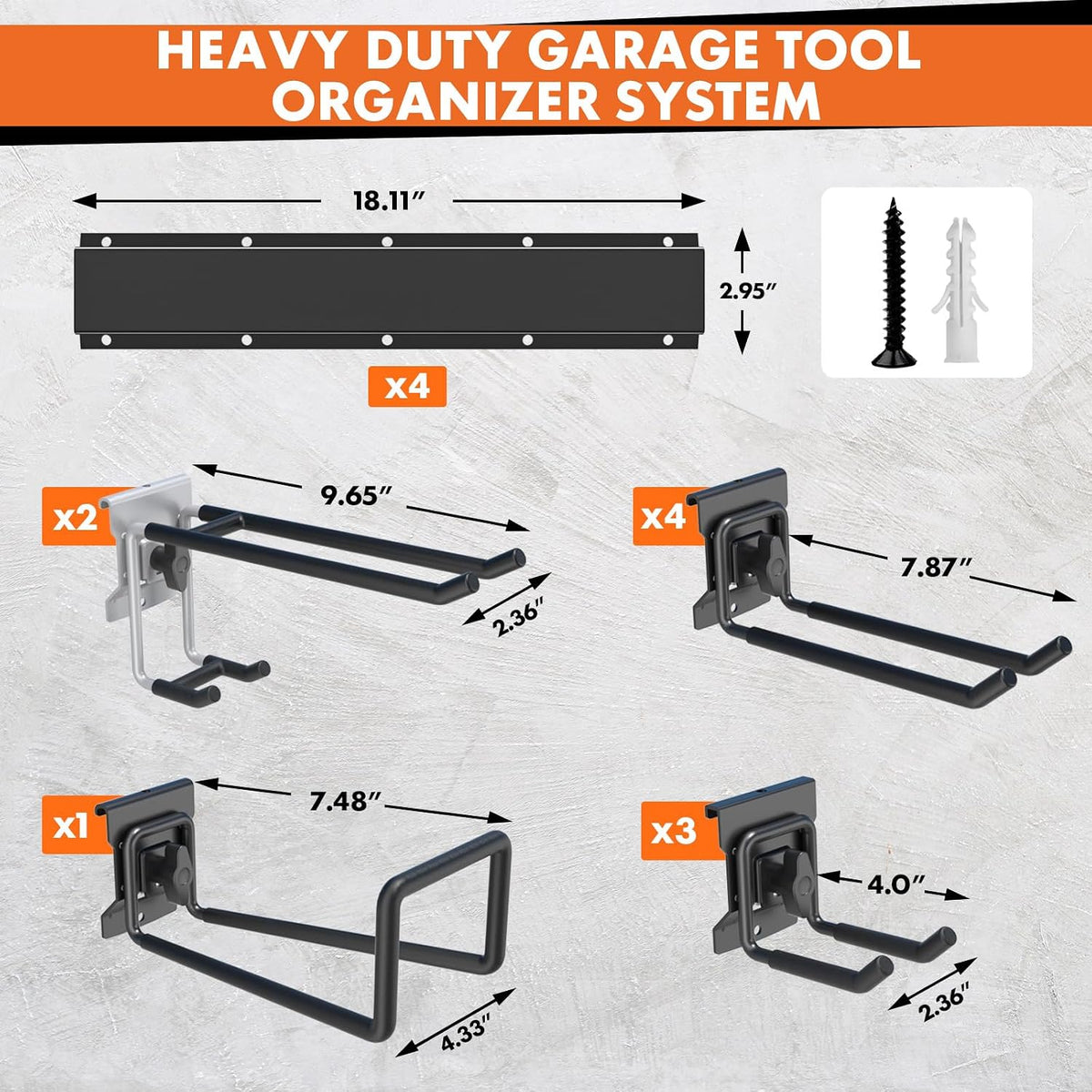 64'' garage tool organizer wall mount, 620lbs heavy, package contents