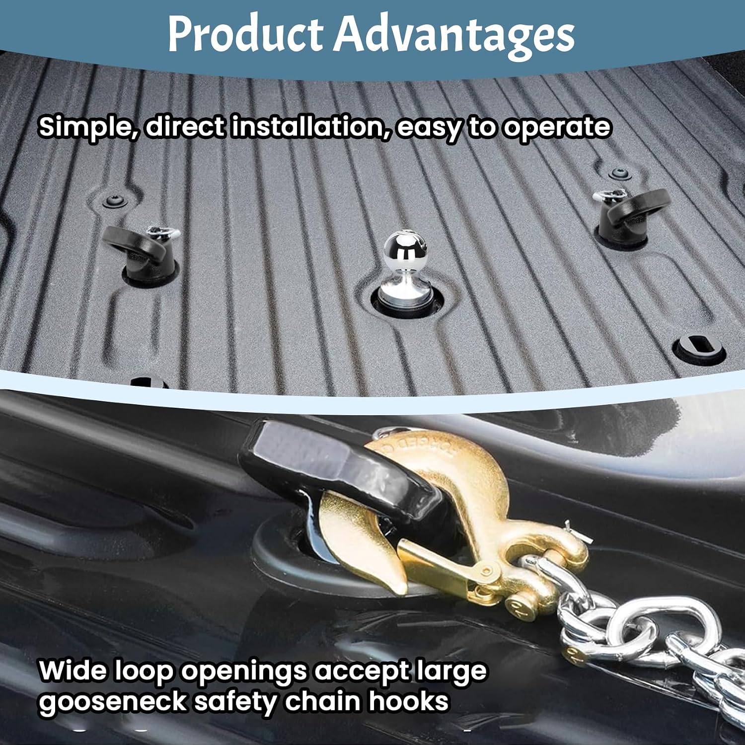 60618 Puck System Gooseneck Hitch Ball Kit, for 2013-2023 Dodge RAM 2500 3500, 2-5/16 Inch Gooseneck Ball for Truck Bed with 2 Gooseneck Safety Chain Anchors(30000 lbs GTW/ 7500 lbs VTW)Carrying Case
