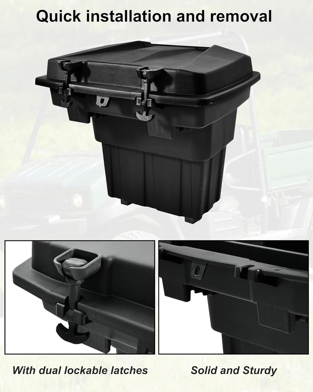 SAUTVS Cargo Box for Kawasaki Mule 4000 4010 2009-2027, Mule SX 2017-2027 | Rear Bed Storage Box, 20L PP Trunk Storage Bin, IP67 Waterproof, Removable Design