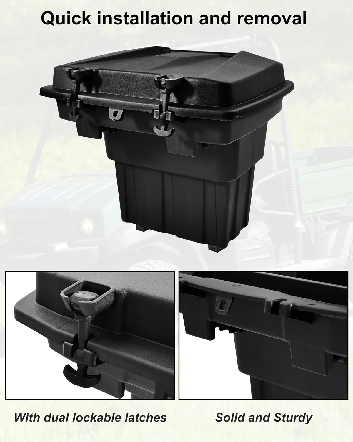 SAUTVS Cargo Box for Kawasaki Mule 4000 4010 2009-2027, Mule SX 2017-2027 | Rear Bed Storage Box, 20L PP Trunk Storage Bin, IP67 Waterproof, Removable Design
