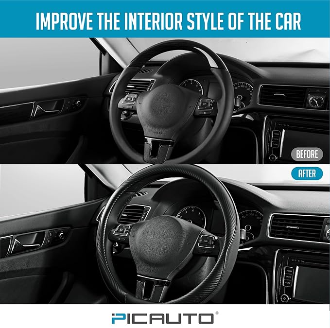 PIC AUTO Steering Wheel Cover, Sports Carbon Fiber and Super Breathable Leather - Image 5