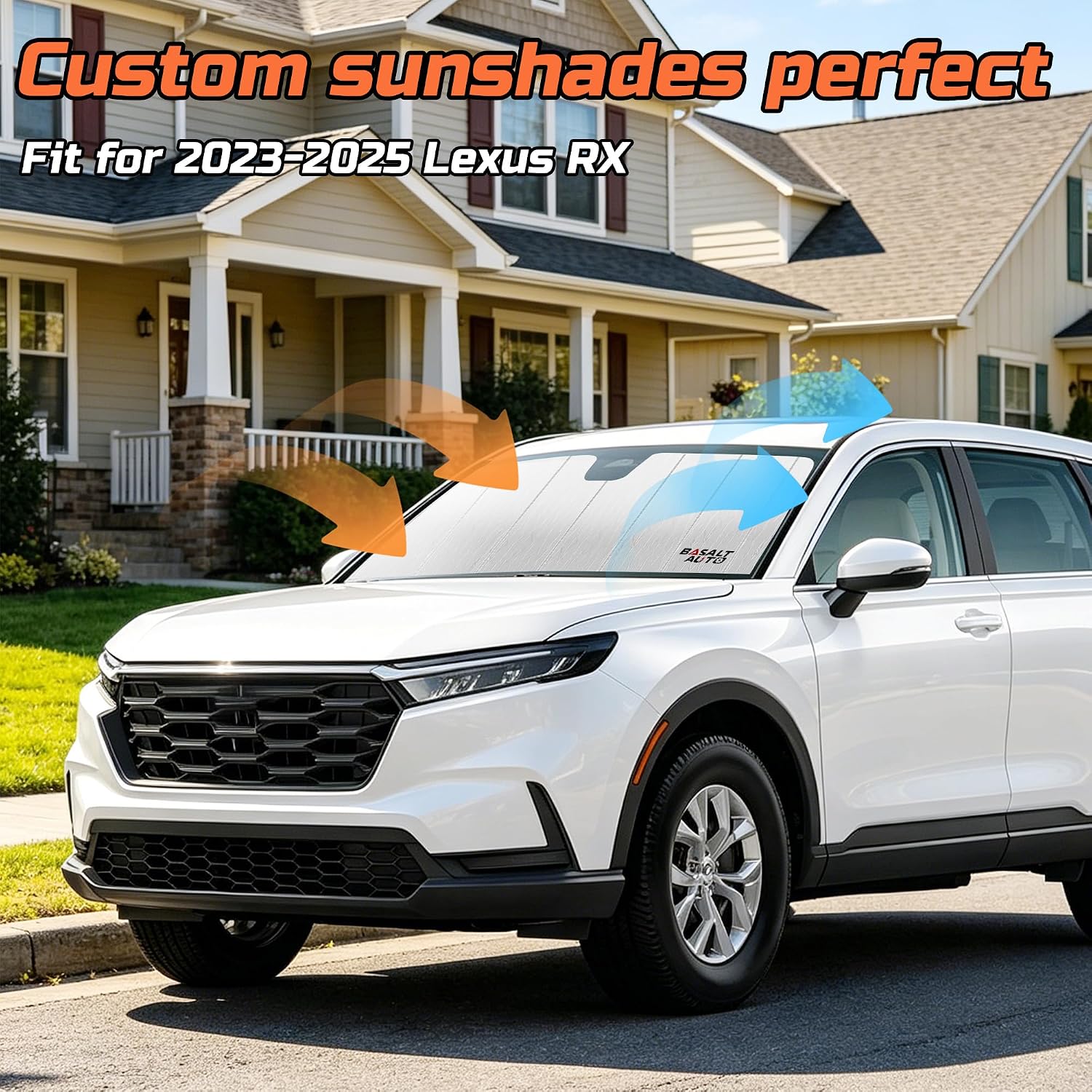 2023-2026 RX Windshield Sun Shade Compatible with 2023-2026 Lexus RX350 / RX350h / RX450h+ / RX500h Silver Reflective Foldable Front Sun Visor Sunshade Protector with Storage Bag Keep Interior Cool