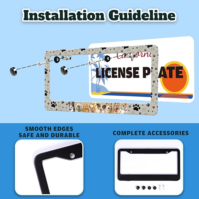 Dog License Plate Frame Pet Paw Prints Stainless Steel License Plate Holder - Image 4