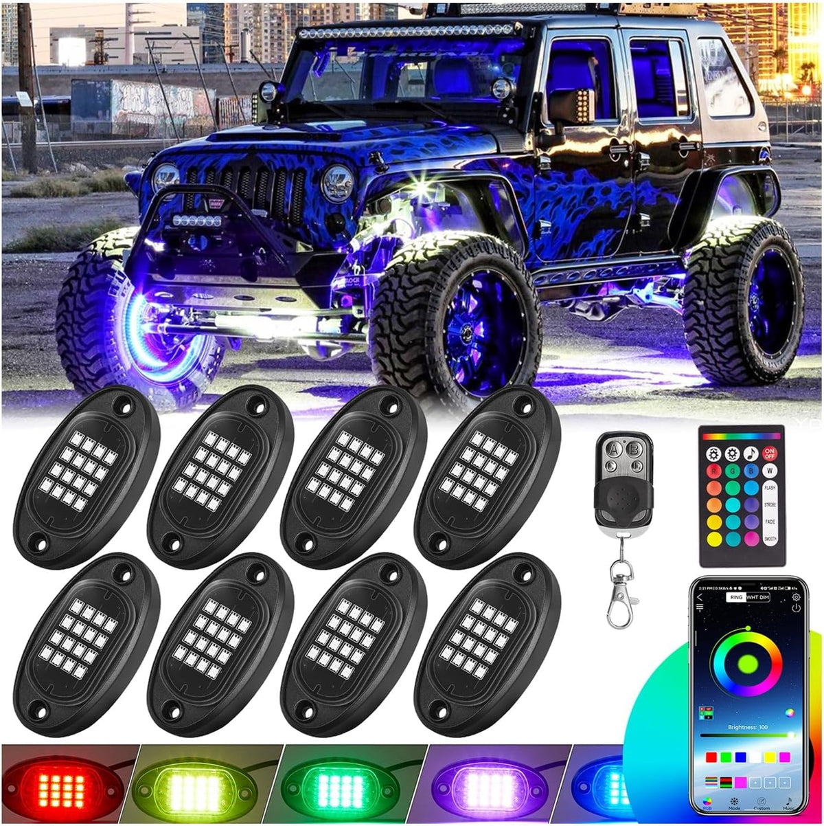 rgb led rock lights kit, 8 pods rock, main product view