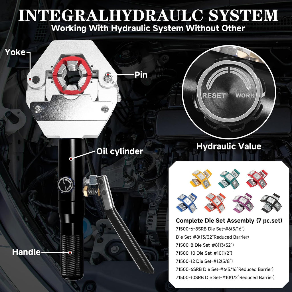 hydraulic ac hose crimper kit with 7 snap-on, close-up detail