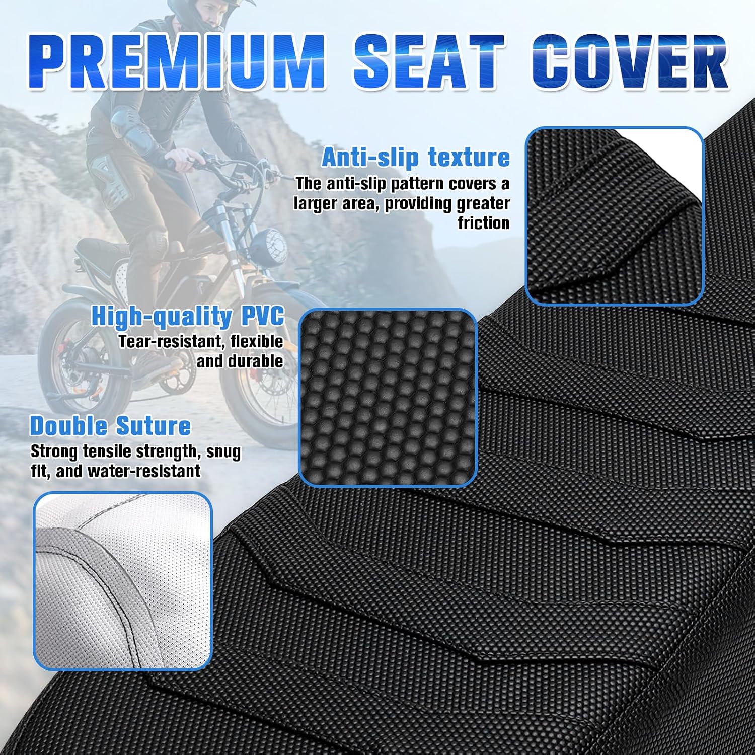 Non-Slip Ebike Seat Cover for Ristar Q20/Q20 Pro, TST R002 R002S, YVY K20, DTTZH F6/F6S/F6PRO EBike, Waterproof Soft PVC Seat Cover for E-Bike Electric Bike Accessories (Black)