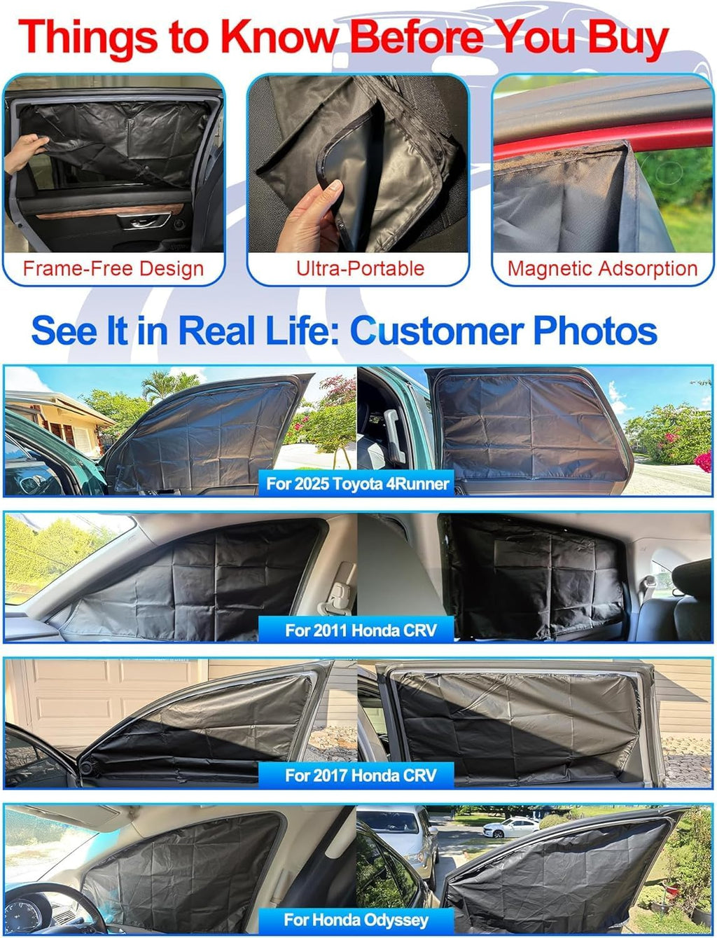 ZATOOTO Car Window Shades for Honda CR-V 2017-2022, 4 Pcs Magnetic Car Window Covers - 100% Block Light Privacy Curtains, Side Window Sun Shade for Baby Breastfeeding, Sleeping, Camping
