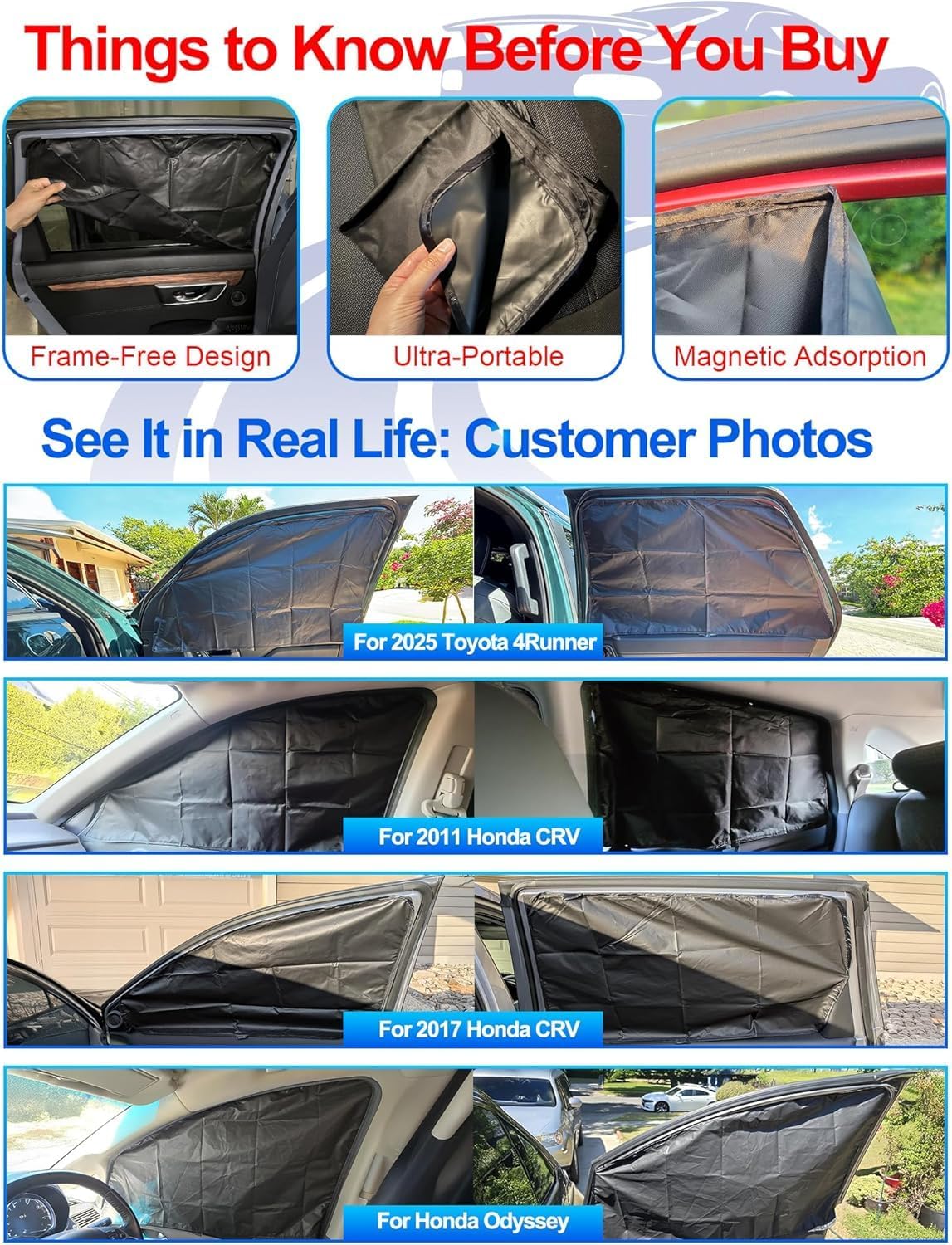 ZATOOTO Car Window Shades for Honda CR-V 2017-2022, 4 Pcs Magnetic Car Window Covers - 100% Block Light Privacy Curtains, Side Window Sun Shade for Baby Breastfeeding, Sleeping, Camping