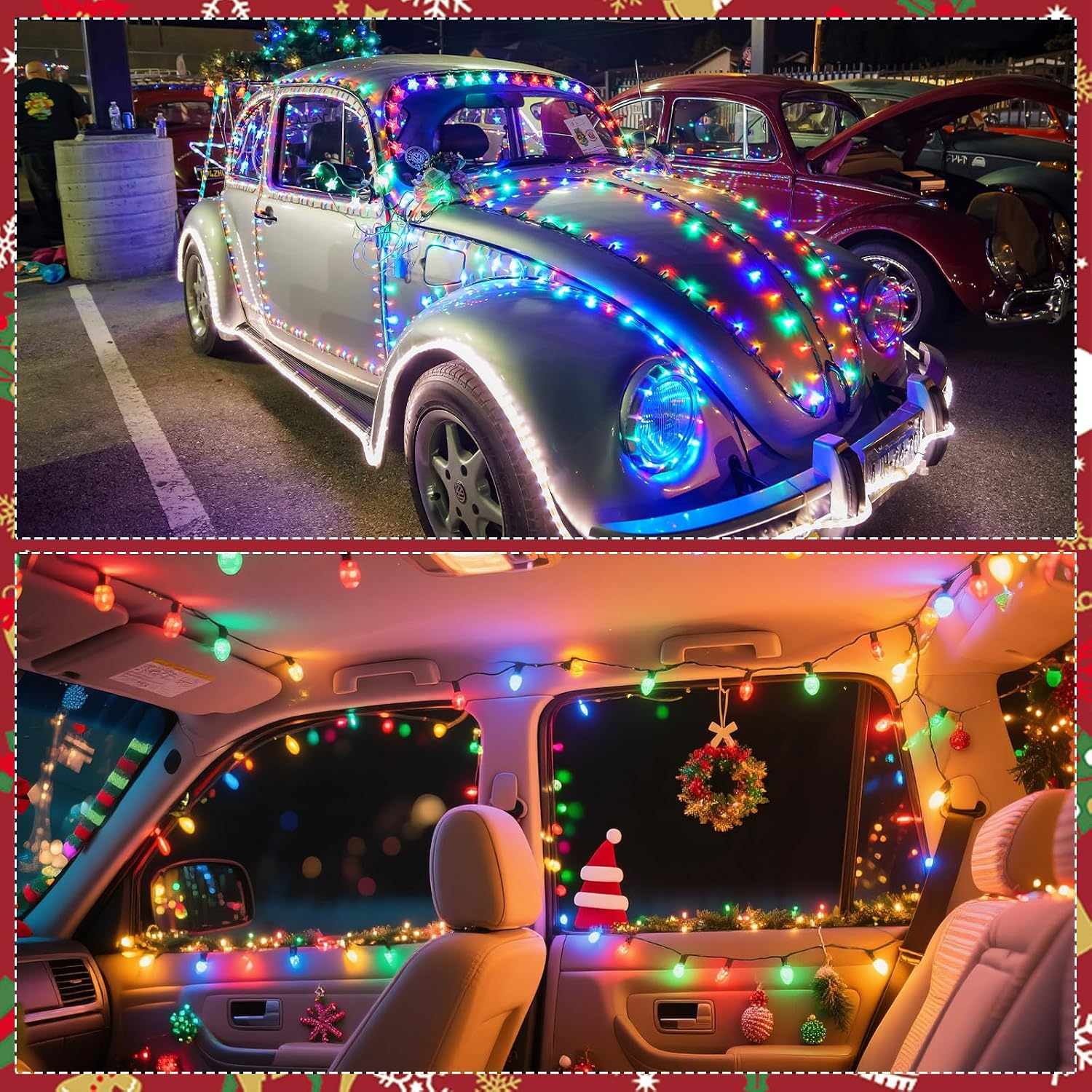 Aurelema 12V Christmas 66 ft 200 LED Car LED String Light Golf Cart Decorations Multicolor Light String Waterproof Atmosphere Lighting Kits for Christmas Car Accessories