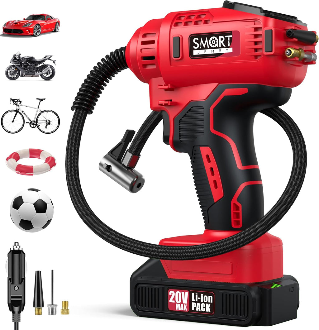SMART JERRY - Car Tire Inflator Portable Air Compressor | 20V/12V Dual-Power