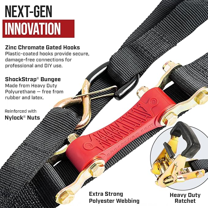 Ratchet Strap, 7’ x 1.5" Shock Absorbing Heavy Duty Tie downs - Image 6