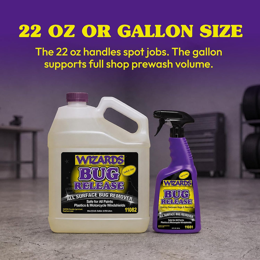 Wizards Bug Release - All Surface Bug Remover and Wash for All Vehicles - Softens and Neutralizes Acidic Bug Protein - Doubles as Spot Cleaner and Pre-Soak Car Cleaner - 22 Fl Oz