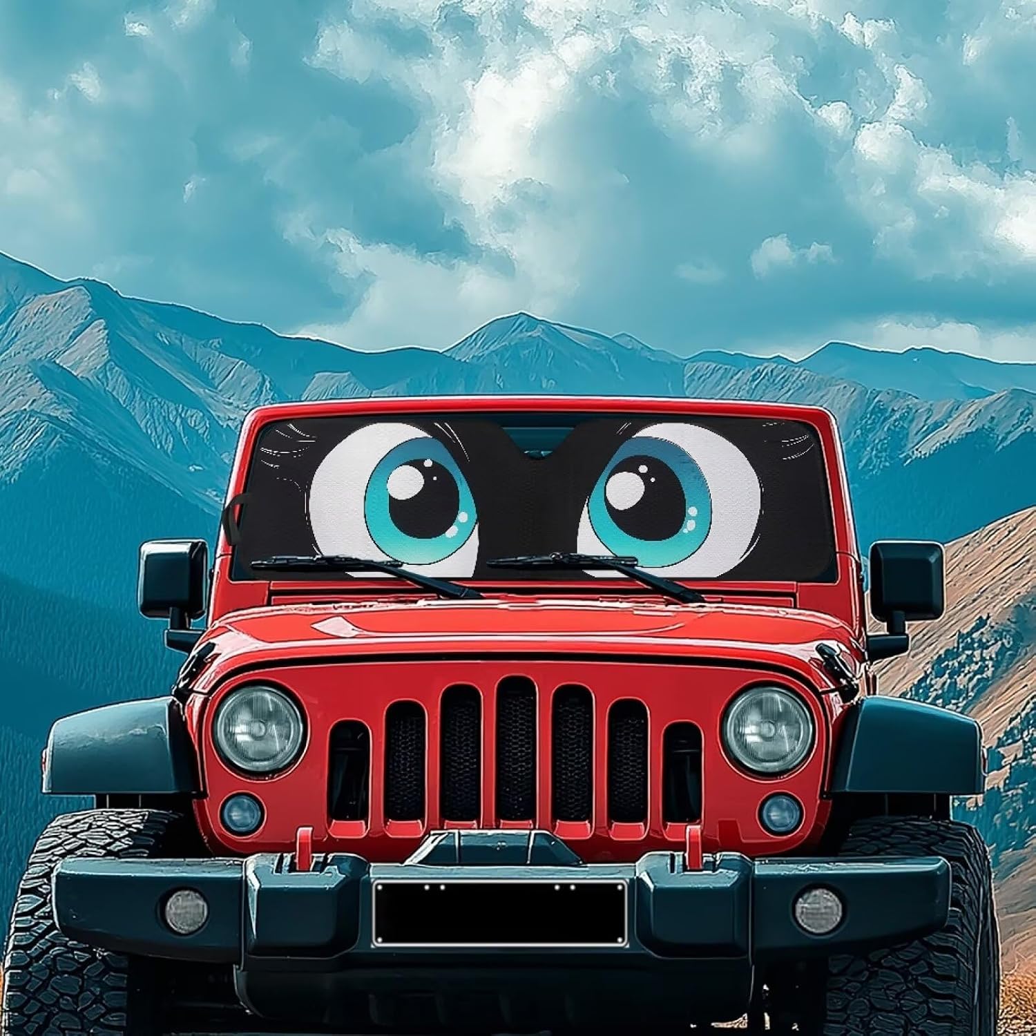 Tuoxiukan Funny Car Windshield Sun Shade Eyes for 1997-2017 Jeep Wrangler Rubicon Sahara TJ JK JKU 2/4 Doors Foldable Car Windshield Visor Sun Shade Universal Auto Interior Accessories