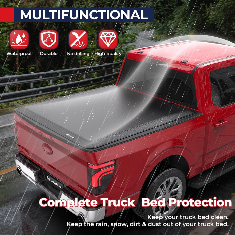 MOSTPLUS 5.5FT Quad Fold Soft Truck Bed Tonneau Cover On Top Compatible for F...