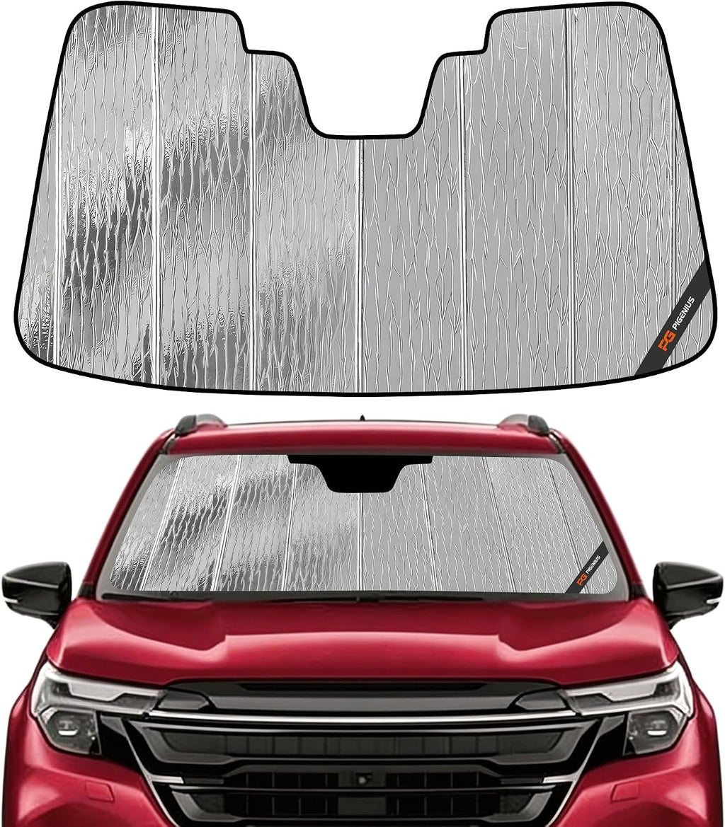 Pigenius Windshield Sunshade for Subaru Forester 2025-2026, Reversible Silver/Black, Liquid Silver Flowing Light & Zero Fold Elastic Strap - Installs in Seconds