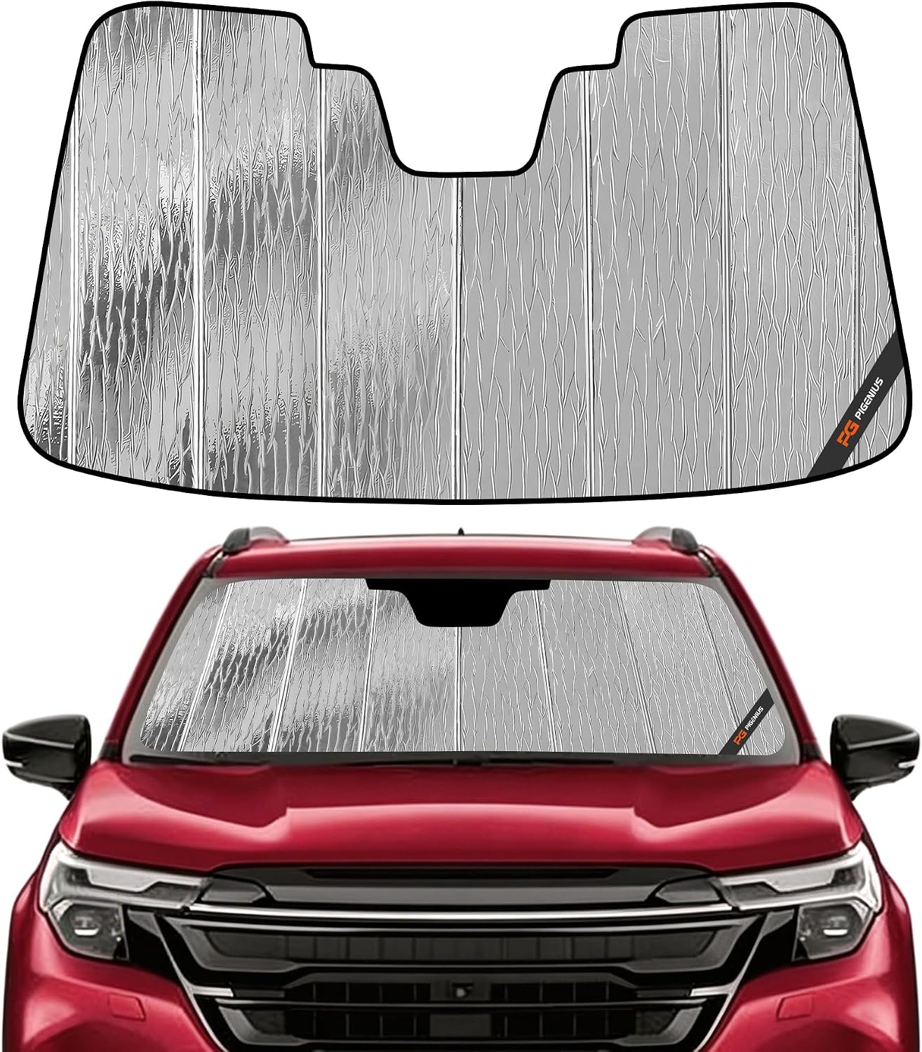Pigenius Windshield Sunshade for Subaru Forester 2025-2026, Reversible Silver/Black, Liquid Silver Flowing Light & Zero Fold Elastic Strap - Installs in Seconds