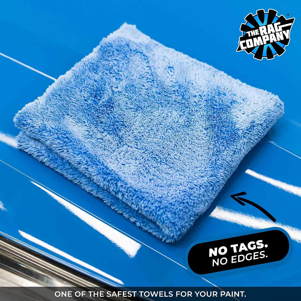 The Rag Company - Eagle Edgeless 500 (4-Pack) Professional Korean 70/30 Blend Super Plush Microfiber Detailing Towels, 500GSM, 16in x 16in, Blue
