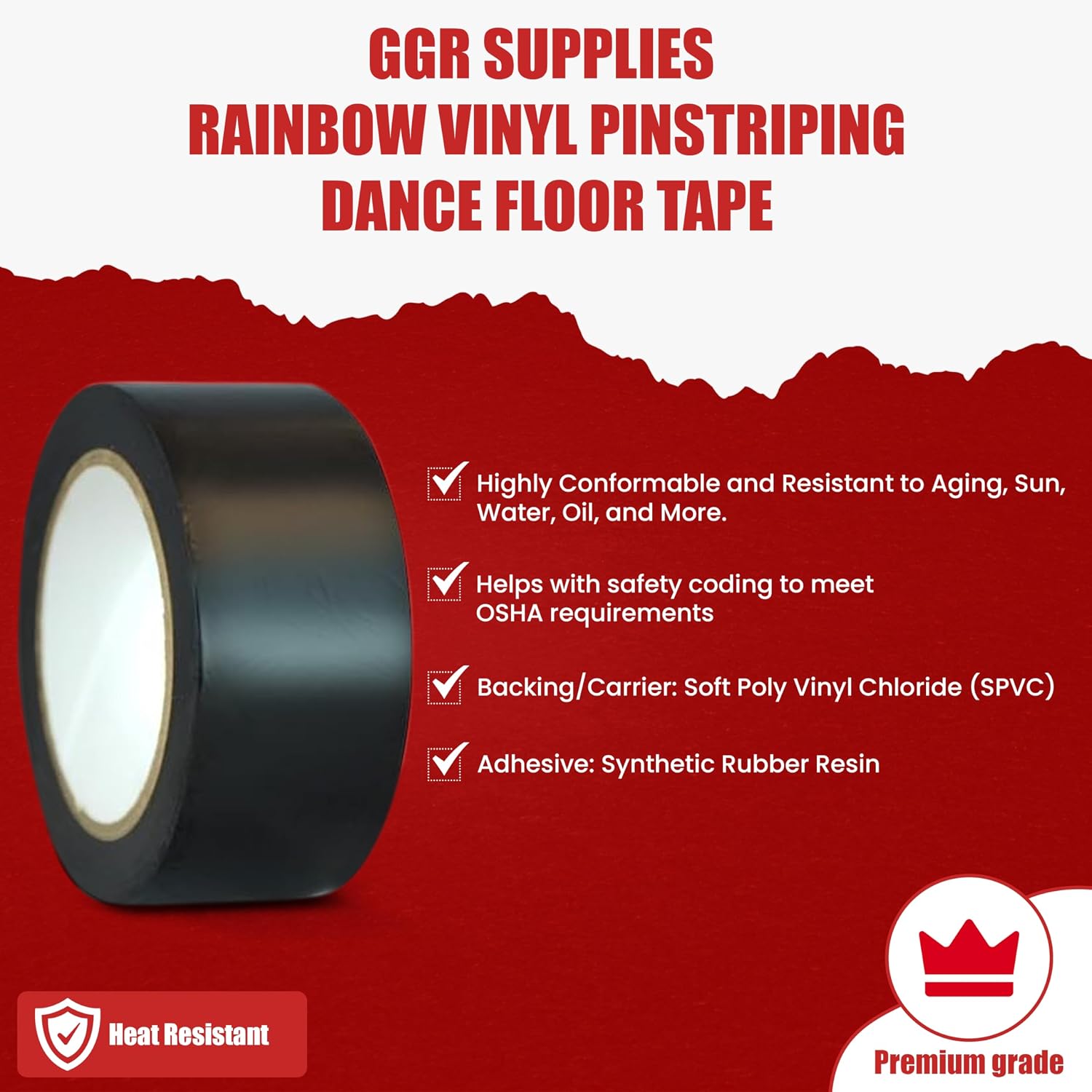 GGR SUPPLIES T.R.U. CVT-536 Clear Vinyl Pinstriping Dance Floor Tape: 2 in. Wide x 36 yds. Several Colors
