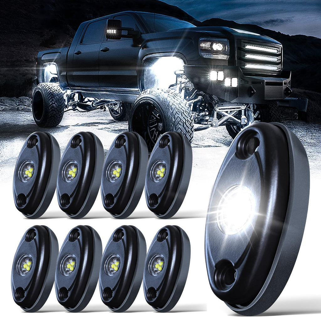 LEDMIRCY LED Rock Lights White 8PCS for Off Road Trucks RZR Boat ATV UTV SUV High Power Underbody Neon Lights Underglow Trail TRAI Rig Light Waterproof Shockproof(8PCS-White)