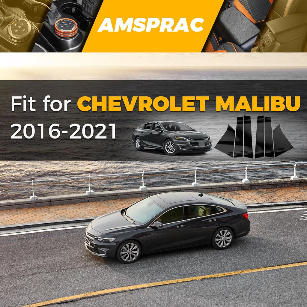 Door Pillar Covers fit for Chevrolet Malibu 2016-2021,Glossy Black Anti-Scratch Trim,Exterior Door Moldings,Window Decals,Window Outer Pillar Panel,Glossy Black,6PCS