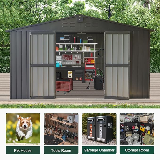 Domi Outdoor Storage Shed 11' x 9', Metal Steel Utility Tool Shed Storage House - Image 6