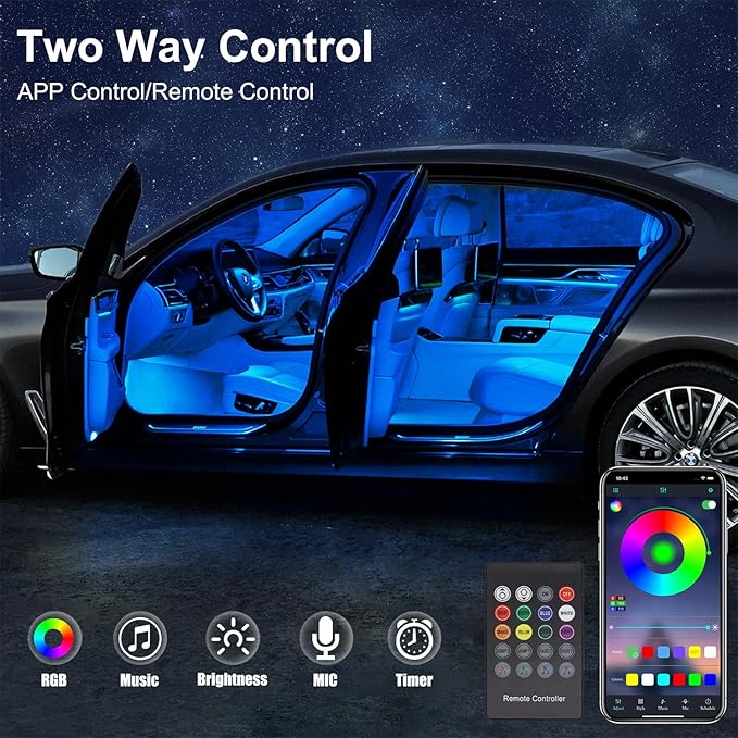 Car LED Strip Lights, LEDCARE 9 in 1 RGB Car Interior Lights