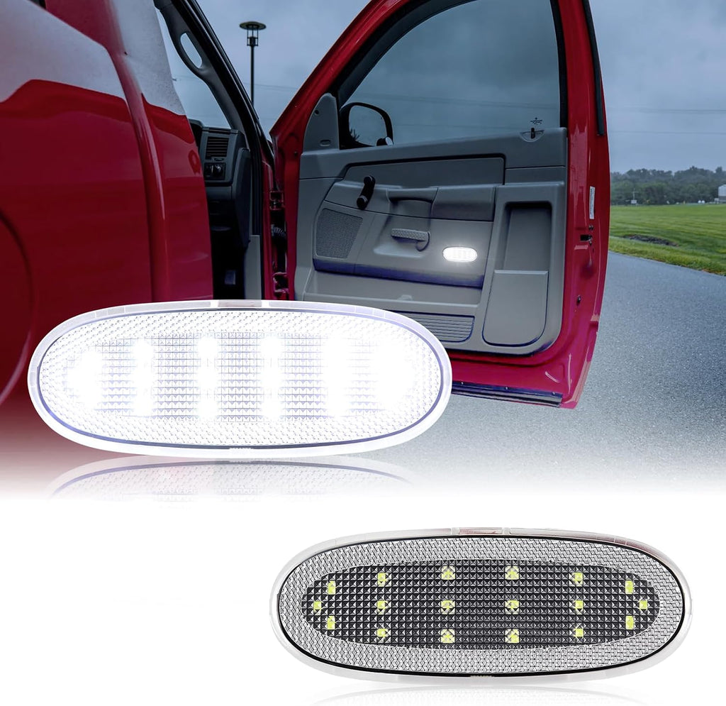 LED Door Panel Courtesy Light for 2002-2009 Dodge Ram 1500 2500 3500 4500 5500 Durango Chrysler Aspen White Interior Car Door Welcome Lamp 2PCS Clear Lens 05179299AA