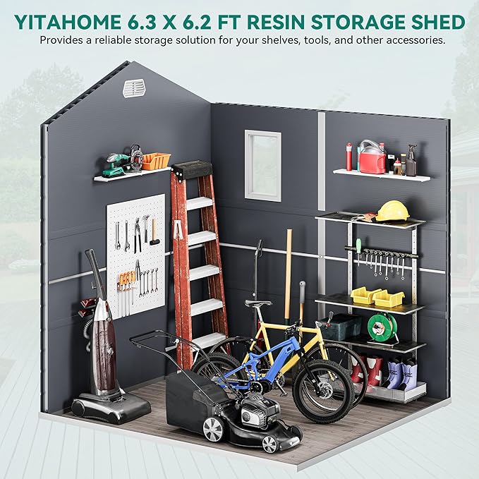 YITAHOME 6x6FT Outdoor Storage Shed w/o Floor, All-Weather Plastic Shed - Image 4