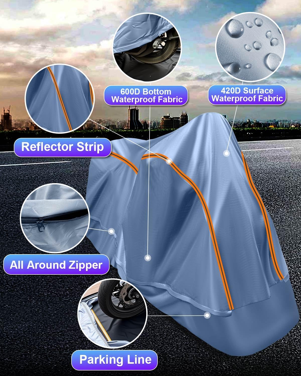 Full Enclosed ATV Cover Waterproof Outdoor Heavy Duty 4 Wheeler Cover All Season Weather Proof Quad Cover with Reflective Strips Fits ATV Length up to 84" Windproof Sunproof Dustproof
