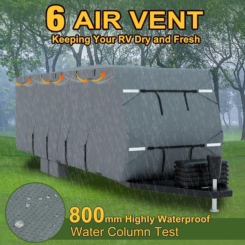 Mofeez Travel Trailer RV Cover, Extra-Thick Upgraded 7 Layers for Camper Cover 24'-27' Windproof Waterproof Rip-Stop RV Covers with Adhesive Repair Patches, 2Pcs Extra Straps & 4 Tire Covers