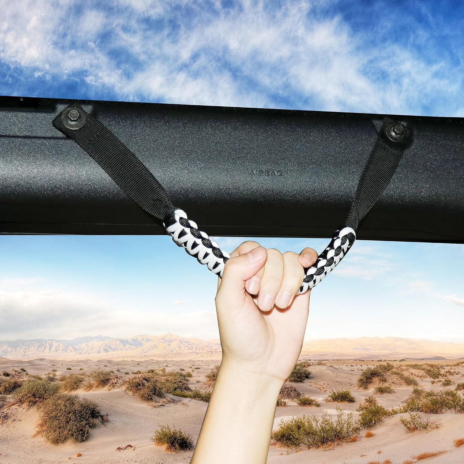 4 Pack Grab Handles for Ford Bronco Accessories 2021 2022 2023 2024 2025 2 Door 4 Door Interior Paracord Roll Bar Grip Door Handle No Embroidery White